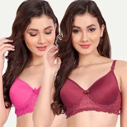 FIMS: Fashion is my Style Maroon & Hot Pink Lace Work Everyday Bras - Pack Of 2-picture-11
