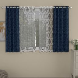 ROSARA HOME Blue & Grey Set of 4 Window Curtains-18
