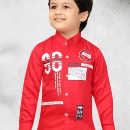 FASHION GRAB Boys Classic Regular Fit Band Collar Typography Printed Cotton Casual Shirt-image-91