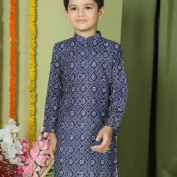 TABARD Kids Navy Printed Full Sleeves Kurta-image-17