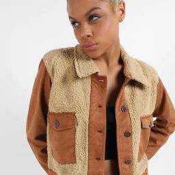 Campus Sutra Brown & Beige Color-Block Jacket-picture-3