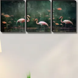 Myntra Elegant Homes Green & Pink 3 Piece Synthetic Wood Birds and Animals Wall Paintings-picture-37