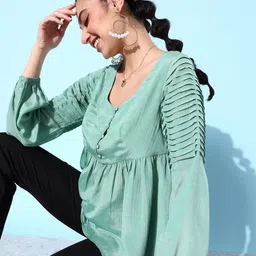 QUIERO Chiffon Puff Sleeves Peplum Top-picture-5