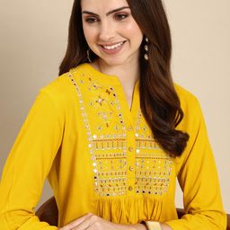 Anouk Floral Embroidered Mirror Work Pleated Kurti-image-24