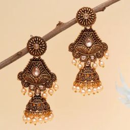 Karatcart Gold-Plated Handcrafted Long Jhumki Earrings-9