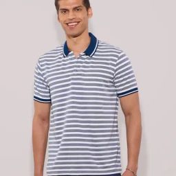 Hoversoul Navy Regular Fit Striped Polo T-Shirt-image-90