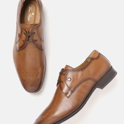 Louis Philippe Men Tan Brown Perforated Leather Formal Derbys-image-36