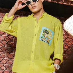House of Koala Unisex Original Relaxed Fit Solid Band Collar Linen Casual Shirt-image-46