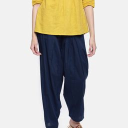 Go Colors Navy Blue Relaxed Fit Solid Salwar-picture-4