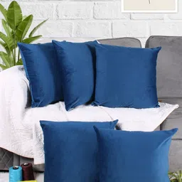 STITCHNEST Blue 5 Pieces Velvet Square Cushion Covers-18
