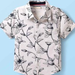 CrayonFlakes Boys Floral Printed Spread Collar Shirt-image-87