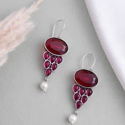 PANASH Silver Plated Cubic Zirconia Studded Drop Earrings-51