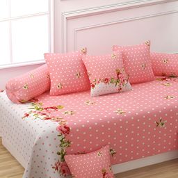 Myntra Elegant Homes Pink & White 8 Pieces Floral Printed Cotton Diwan Set-image-49