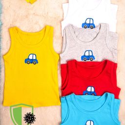 COCOON ORGANICS Anti-Microbial Pack Of 5 Sleeveless Car Print Vests - Multi Colour-image-3