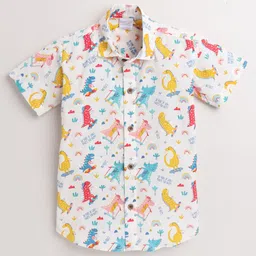Polka Tots Half Sleeve All Over Dinosaur Theme Printed Shirt  - White & Multi Colour-picture-27