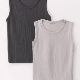 Kanvin Thermal Sleeveless Thermal Vest Solid Color Pack Of 2 - Charcoal & Grey-image-86
