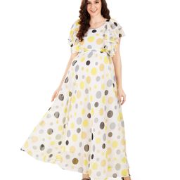 Mom for sure by Ketki Dalal Yellow Polka Design Maternity Cum Nursing Maxi Dress - White Yellow-image-65