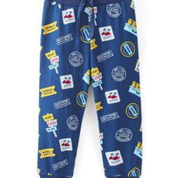 Babyhug Cotton Knit Full Length Vacations Print Lounge Pant - Navy Blue-image-41