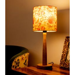Green Girgit Wooden Brown Lamp with Birdy Shade-22