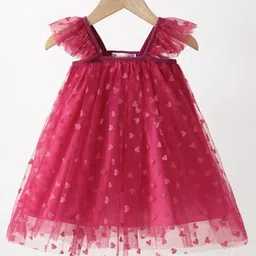 Kookie Kids Sleeveless Party Frock With Heart Embroidery - Fuchsia-picture-42