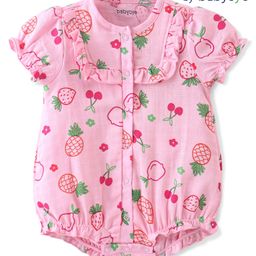Babyoye 100% Cotton Organic Woven Half Sleeves Onesies Pineapple Print - Pink-image-53