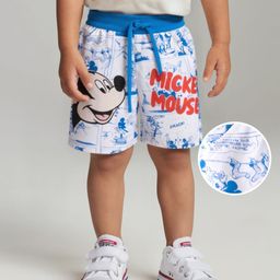 Babyhug Disney  Cotton Terry Knit Shorts With Mickey Mouse Print - Blue & White-image-89