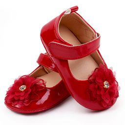 KIDLINGSS Flower Applique Velcro Closure Booties - Red-image-94