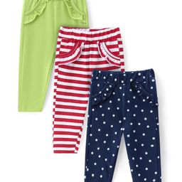 Doodle poodle  Cotton Single Jersey Full Length Legging with Polka Dots Print Pack of 3 - Green Navy & Red-image-8