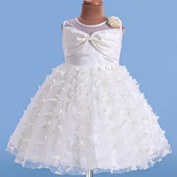 Bluebell Satin Sleeveless 3D Butterfly & Bow Detailing Flared Party Frock - Cream-image-41