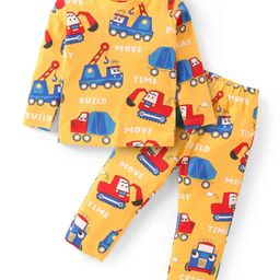 Babyhug Cotton Knit Full Sleeves Night Suit With Vehicles Print - Mustard-image-71