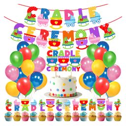 Zyozi Cradle Ceremony Decoration Items Banner, Balloons, Cake and Cupcake Topper Multicolor (41 Piece kit)-image-87