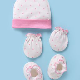 Ben Benny 100% Cotton Knit Cap Mittens & Booties Set with Polka Dots White & Pink - Diameter 11 cm-picture-15