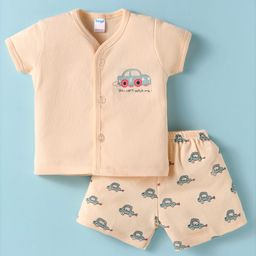 Tango Single Jersey Knit Half Sleeves Shorts Night Suit With Vehicle Print - Cream-picture-38