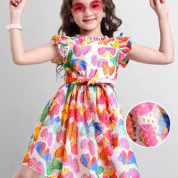 Hola Bonita Woven Frill Sleeves Frock With Butterfly Print - Multicolor-image-46