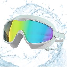 KARBD Swimming Goggles Wide Vision Reflective UV Protection Polarized Glasses with Connected Ear Plugs - White-picture-23