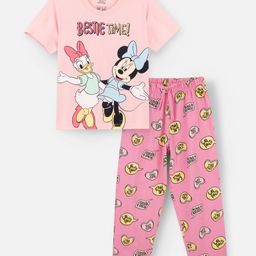 Nap Chief Pure Cotton Knit Mickey & Friends Featuring Half Sleeves Minnie Mouse & Daisy Duck Printed Tee & Pajama Set - Pink-image-23