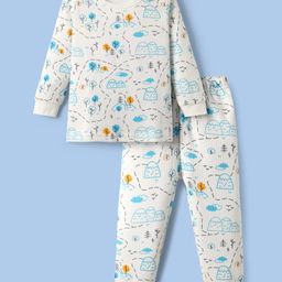Babyoye Cotton Knit Full Sleeves Thermal Inner Wear With Tropical Theme Print - White-image-98