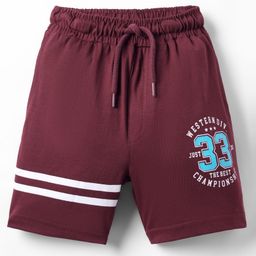 Taeko Single Jersey Above Knee Length Shorts With Text Print - Maroon-image-87