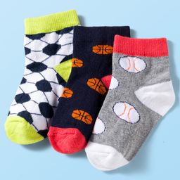 Cute Walk by Babyhug Knit Anti Bacterial Ankle Length Socks With Sports Design Pack of 3 - Multicolor-picture-6