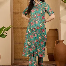 Sangria Ethnic Motifs Printed Cotton Tunic with Trousers Co-Ords-picture-18