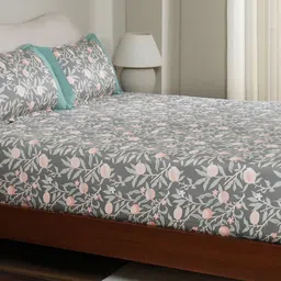 MASPAR Green Floral Printed Pure Cotton 200 TC Fitted Queen Bedsheet Set 1.83 x 1.98 m-image-44