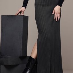 The Roadster Life Co. Women Ribbed High Side Slit A-Line Maxi Skirt-32