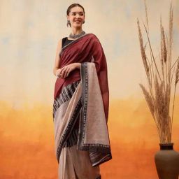 Silk Land Maroon Woven Ready To Wear Saree with Unstitched Blouse-picture-39