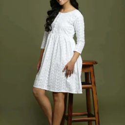 VASTRAMAY Kids White Cotton Embroidery Dresses-image-45