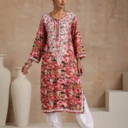 House of Chikankari Multi Embroidered Kurta-image-11