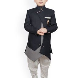 SG YUVRAJ Boys Navy Blue & White Solid Sherwani Set-29