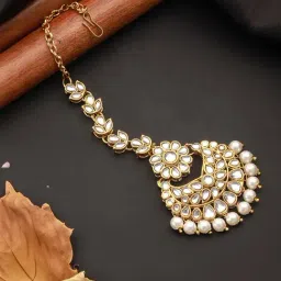 Aatmana Women Gold-Plated Kundan Studded Maang Tikka Head Jewellery-image-12