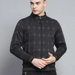 Monte Carlo Mens Self Design Black Mock Neck Full Sleeve Sweatshirt-20