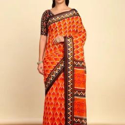 Soch Womens Mustard Ikat Print Cotton Saree-image-2