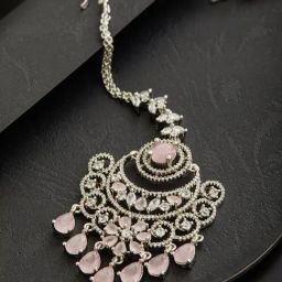 Aatmana Rhodium-Plated American Diamond Studded Maang Tikka Head Jewellery-1